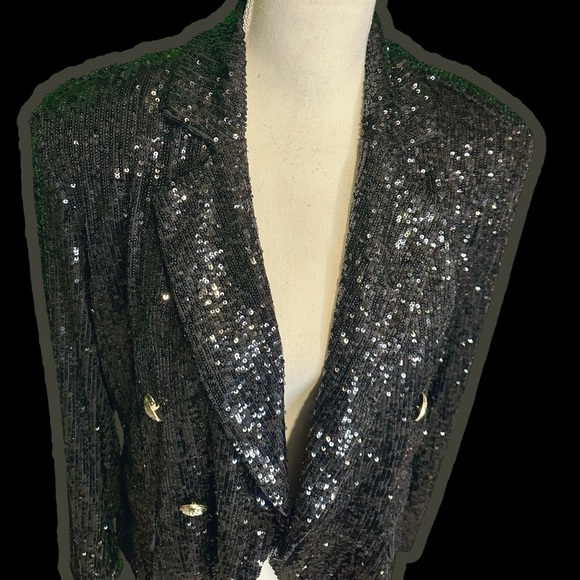 NWT Alexia Admor ‘Abbi’ Shimmering Sequined Blazer in Black Size 8 - Picture 4 of 16